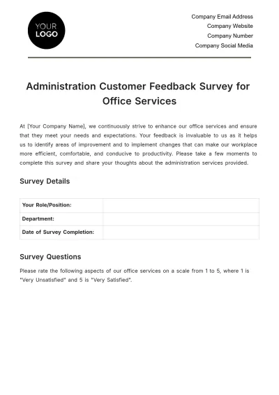 Free Administration Customer Feedback Survey for Office Services Template to Edit Online