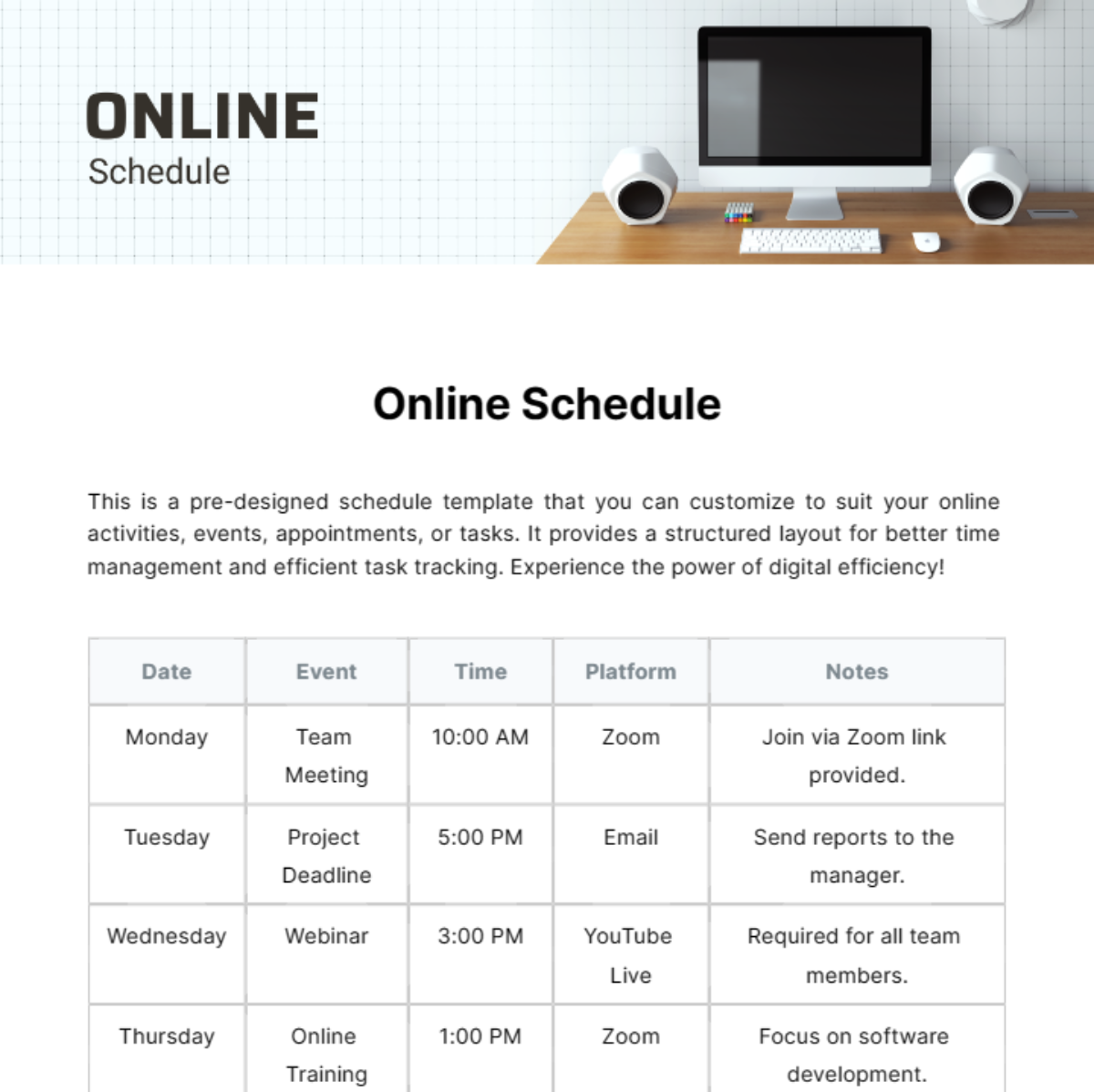 Online Schedule Template