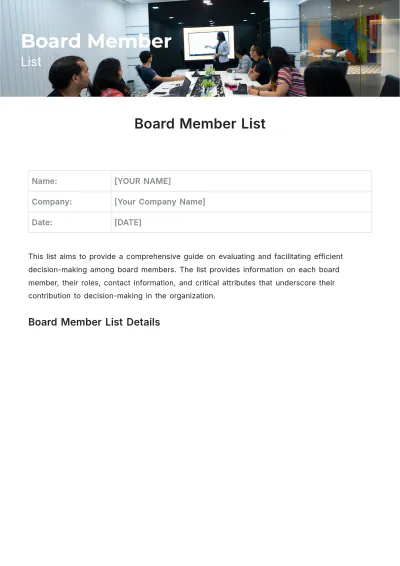 Free Board Member List Template to Edit Online