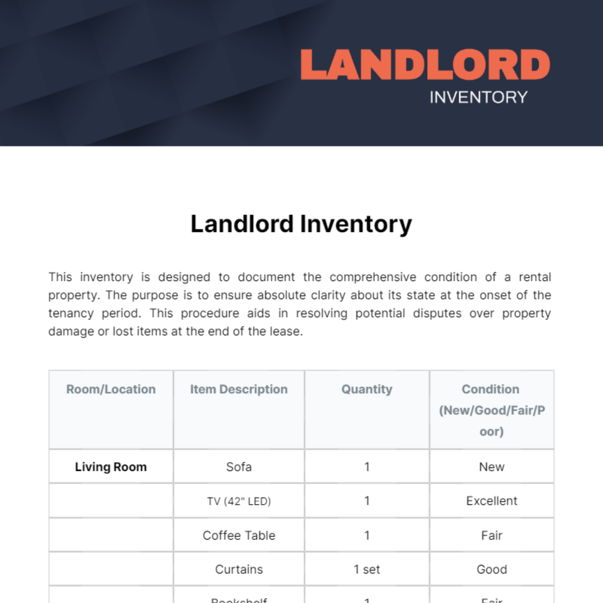 Landlord Inventory Template
