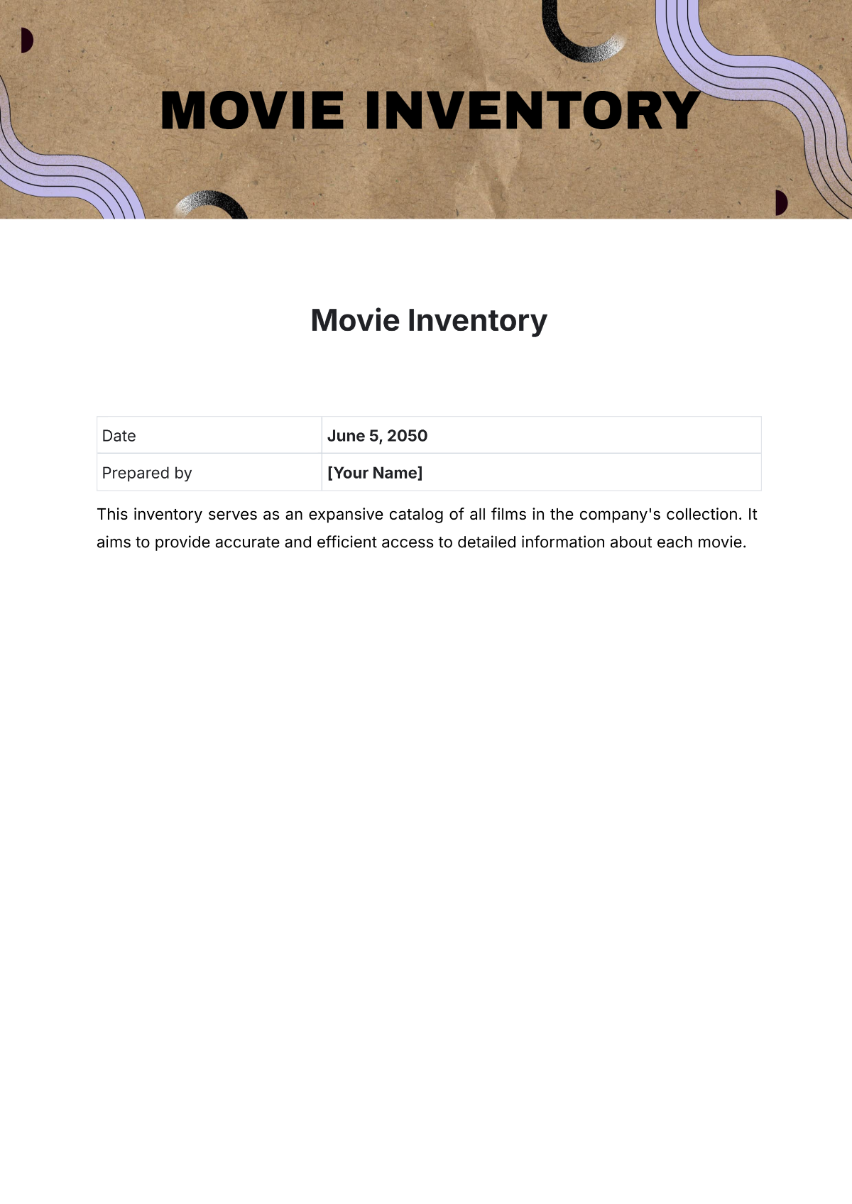 Free Movie Inventory Template to Edit Online