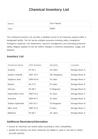 Free Chemical Inventory List Template to Edit Online