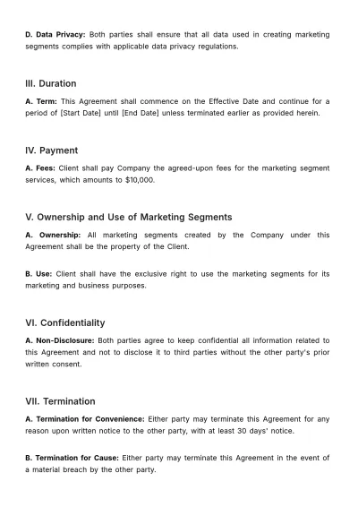 Free Marketing Segment Agreement Template to Edit Online