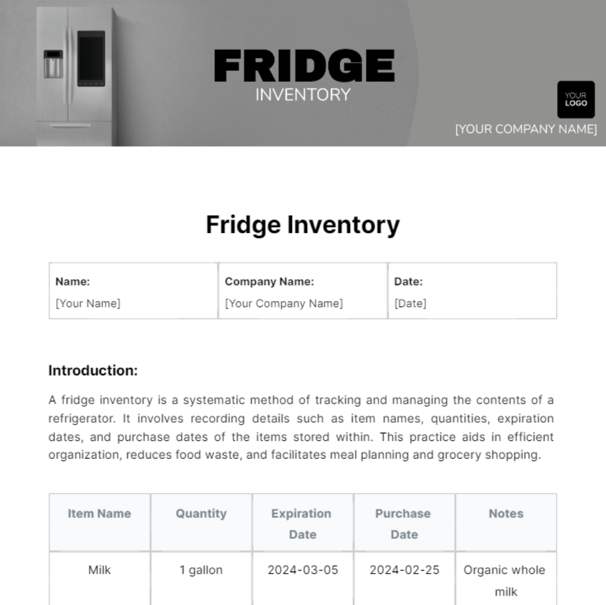 Fridge Inventory Template
