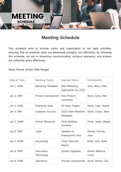 Free Meeting Schedule Template to Edit Online