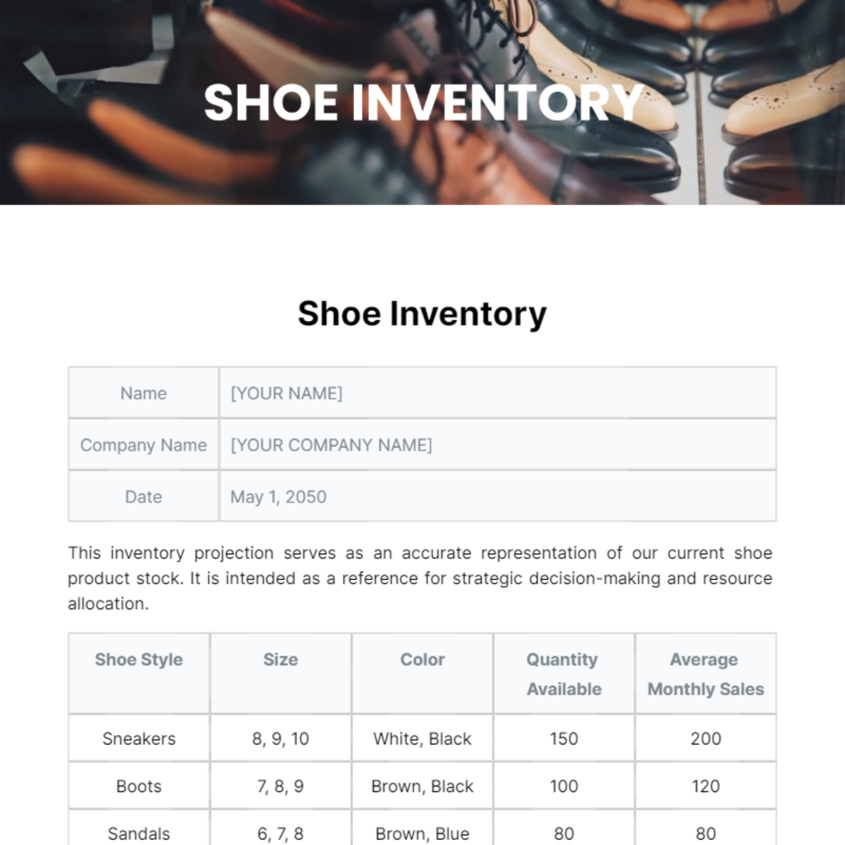 Shoe Inventory Template