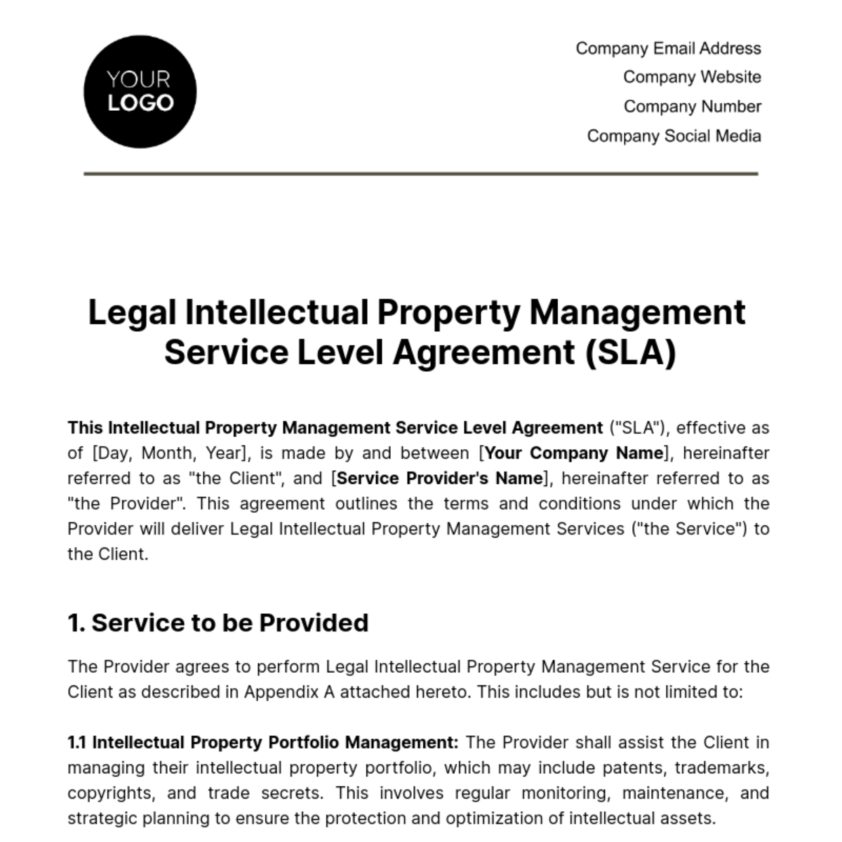 Free Legal Intellectual Property Management SLA Template