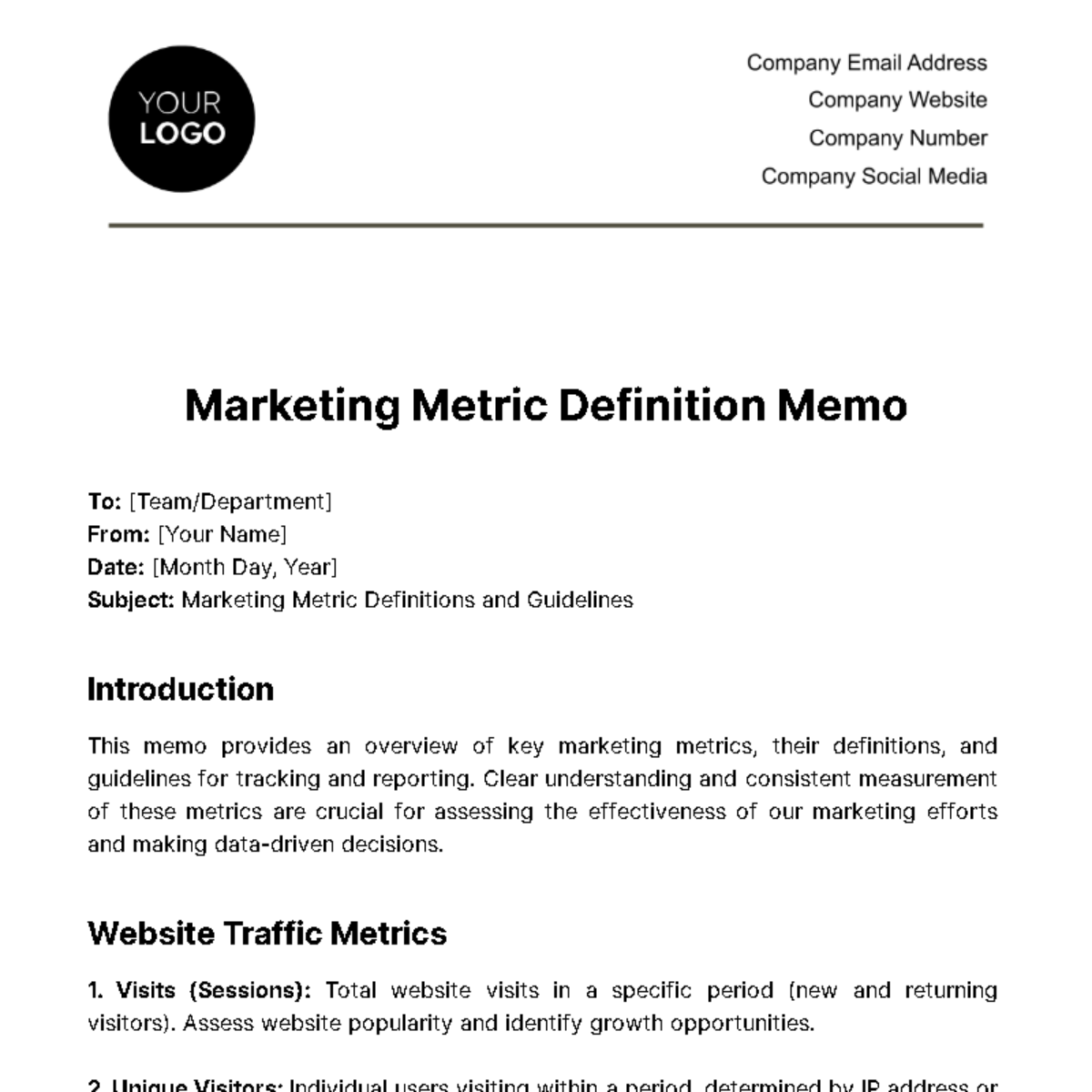Marketing Metric Definition Memo Template