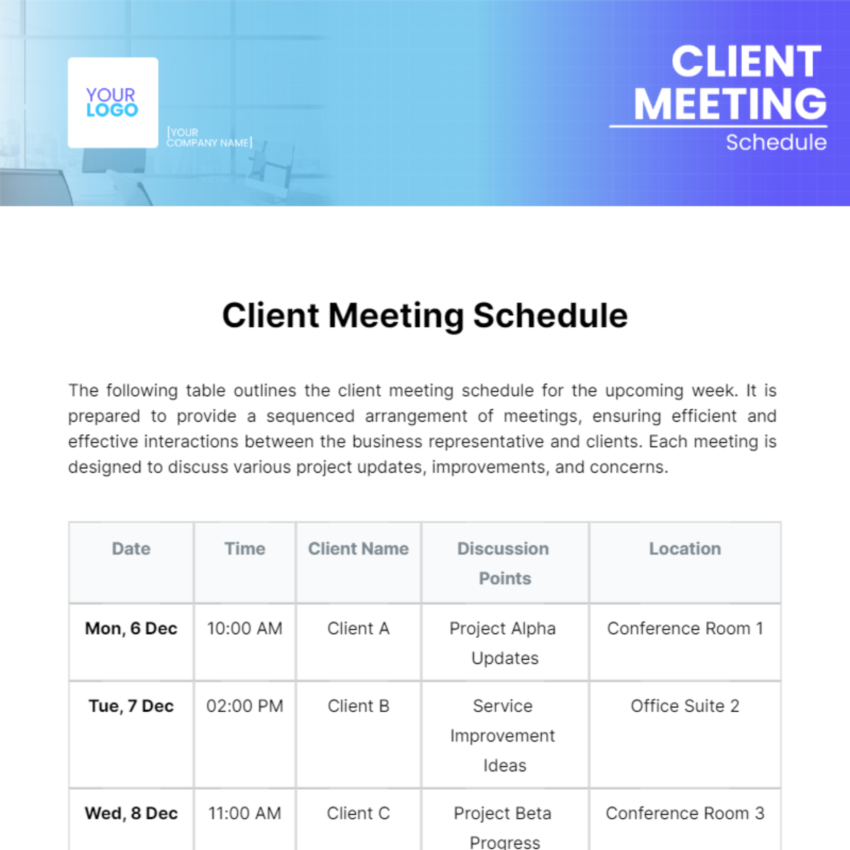 Client Meeting Schedule Template
