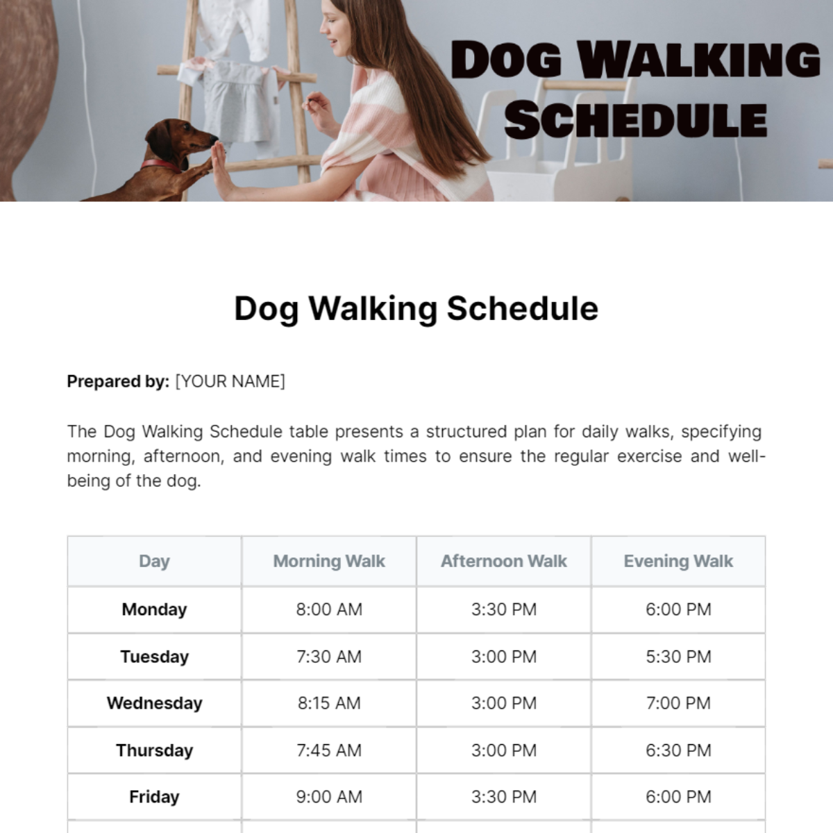 Dog Walking Schedule Template