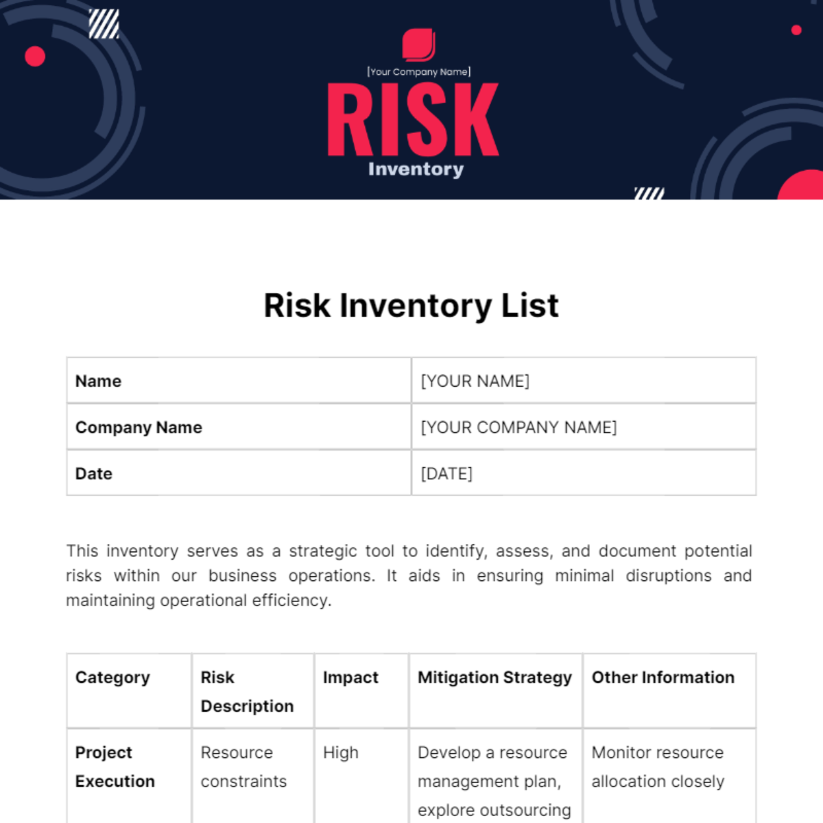 Risk Inventory Template