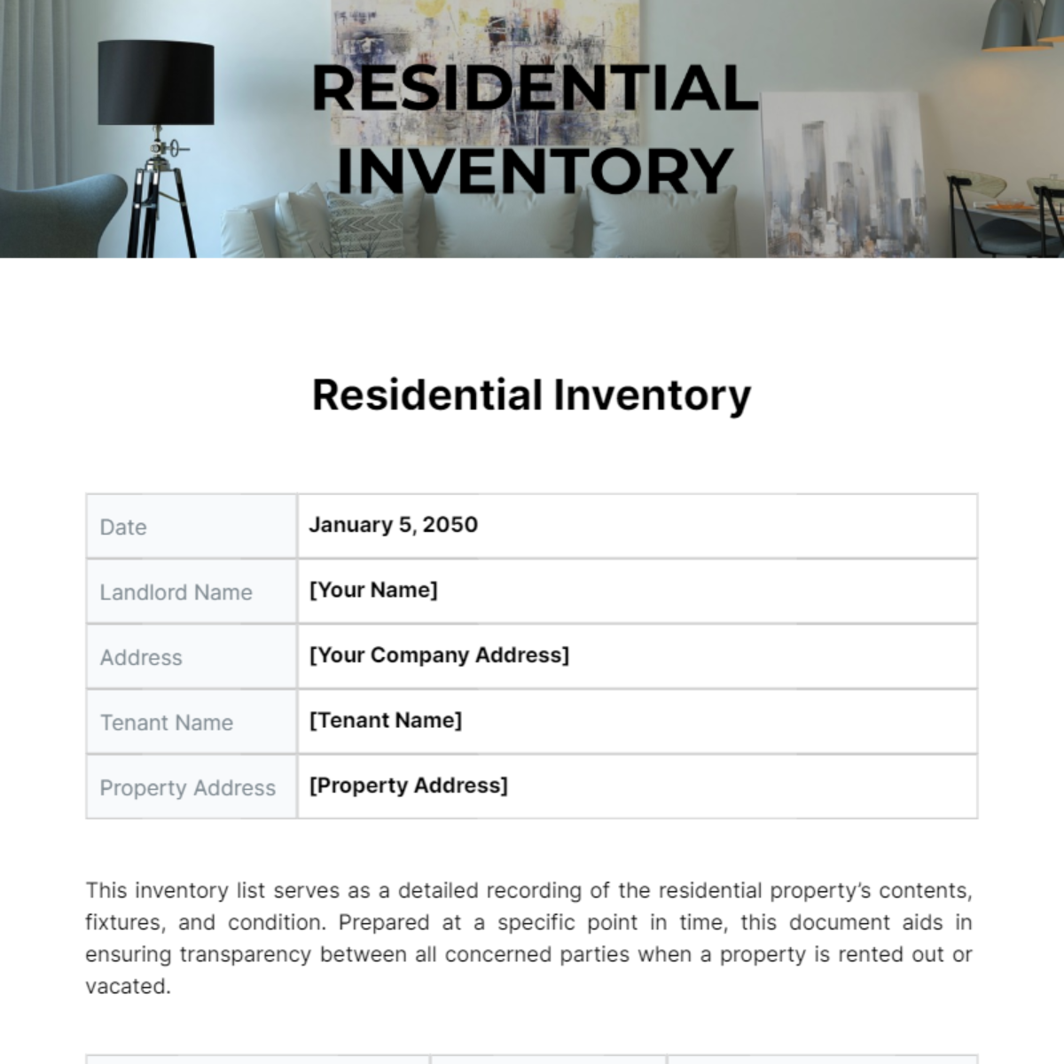 Residential Inventory Template
