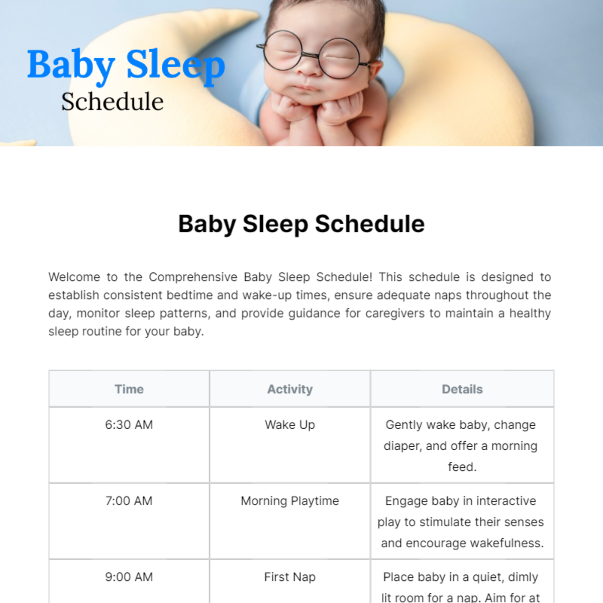 Baby Sleep Schedule Template