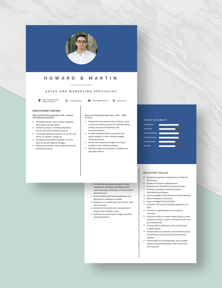Sales And Marketing Specialist Resume Download