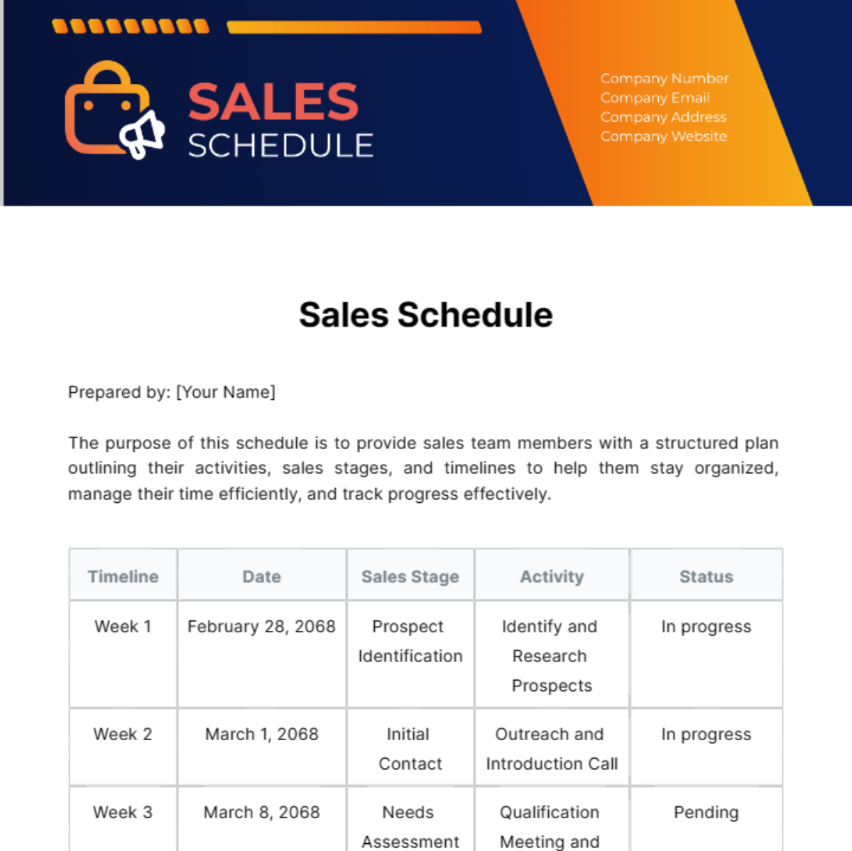 Sales Schedule Template