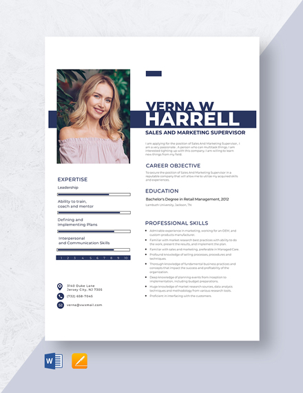 Supervisor Resume - Download in Word, PSD, Apple Pages, Publisher ...