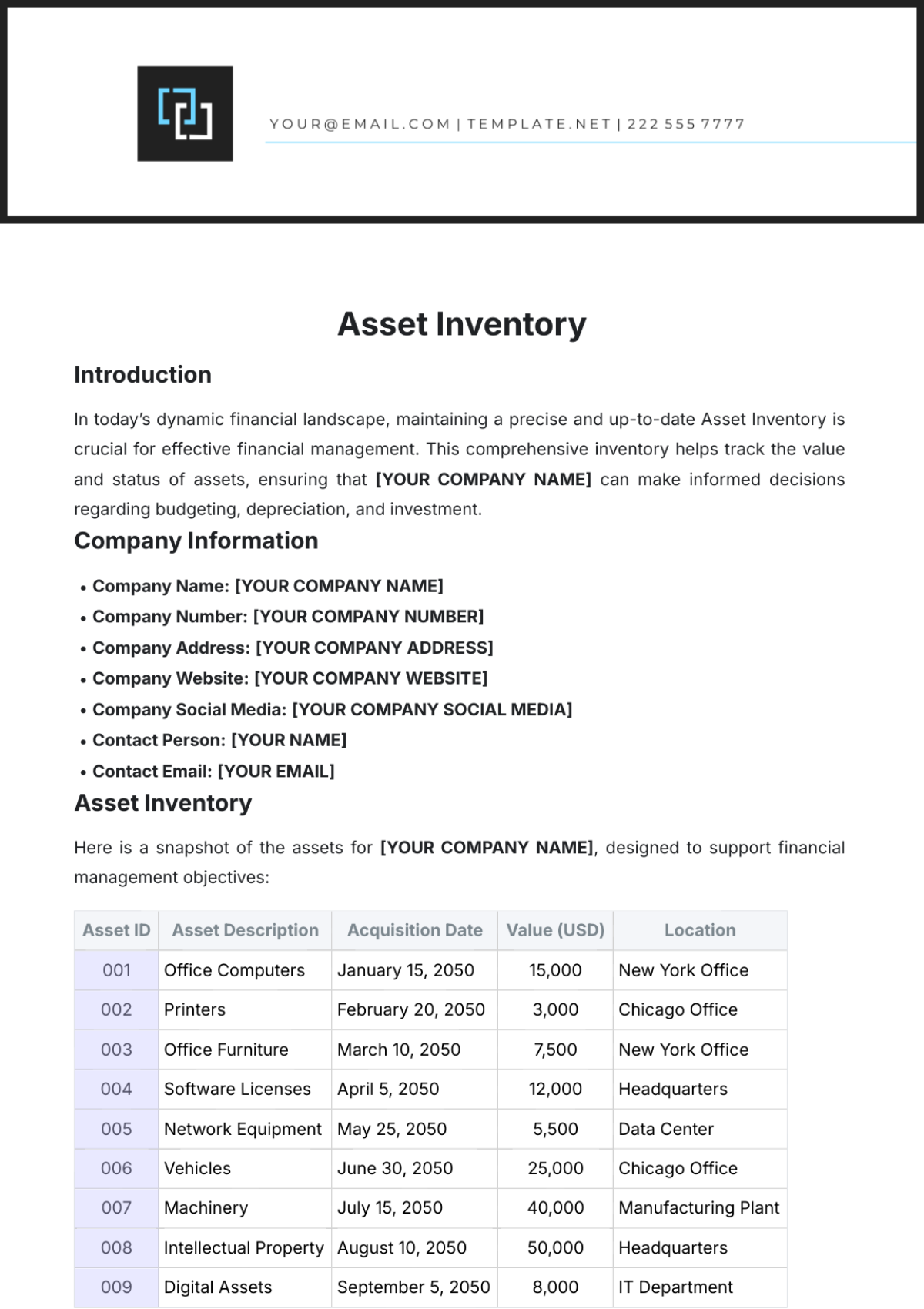 Asset Inventory Template