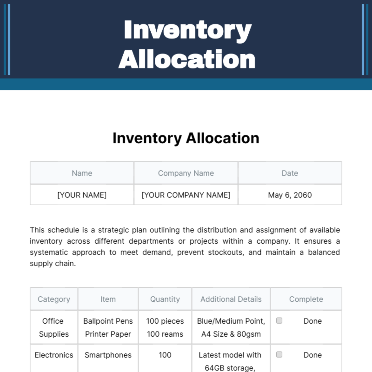 Inventory Allocation Template