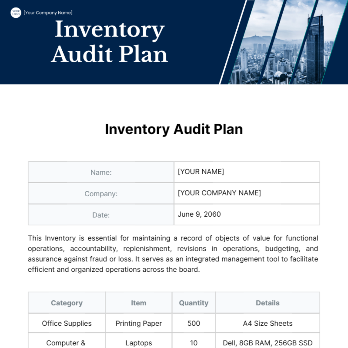 Inventory Audit Plan Template
