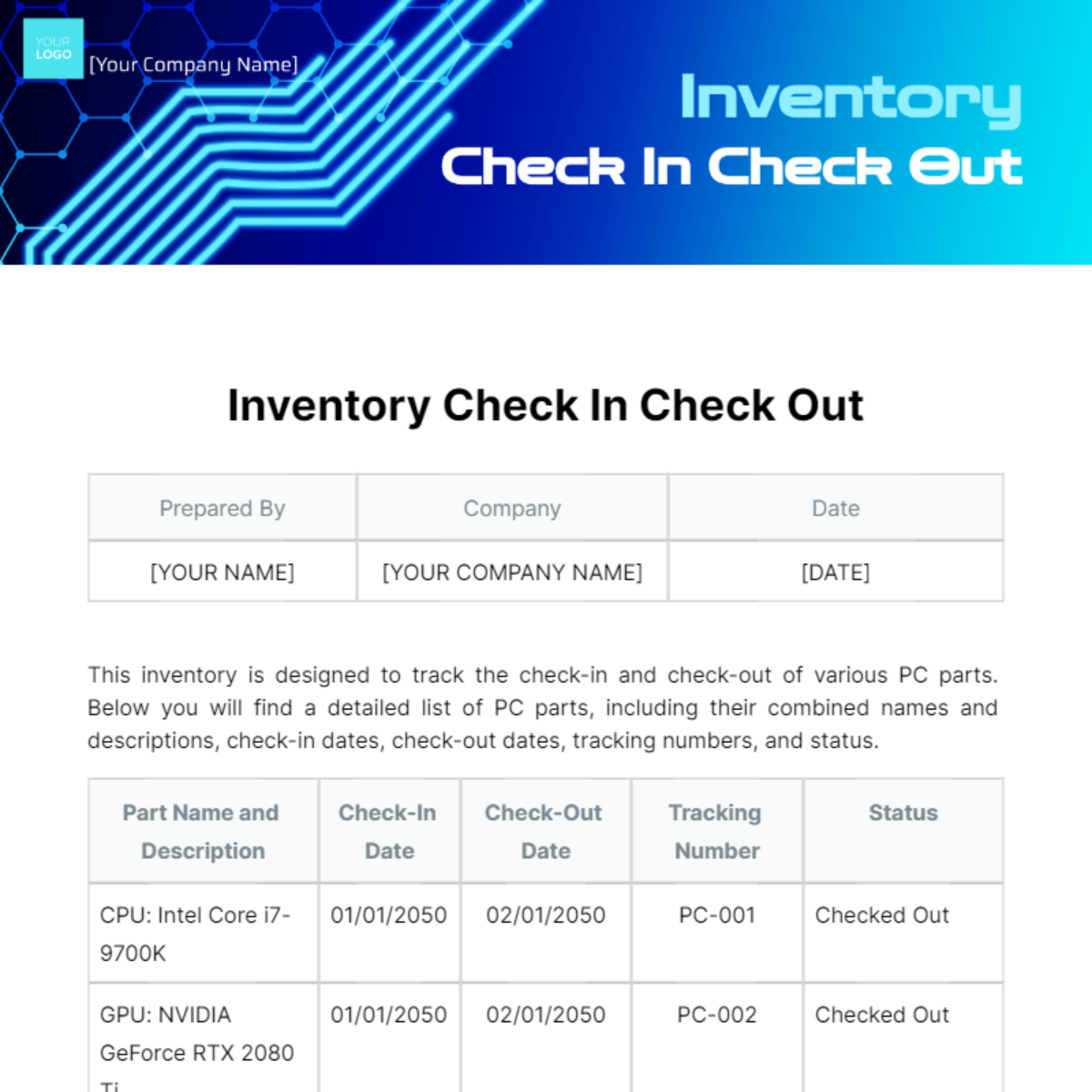 Inventory Check In Check Out Template