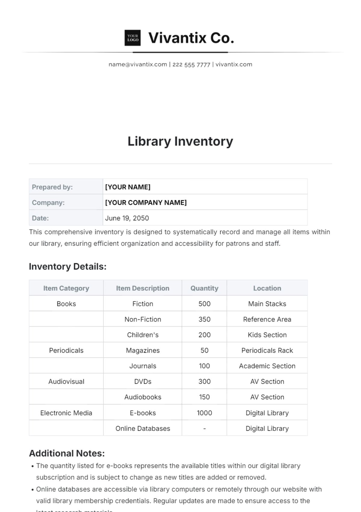 Library Inventory Template