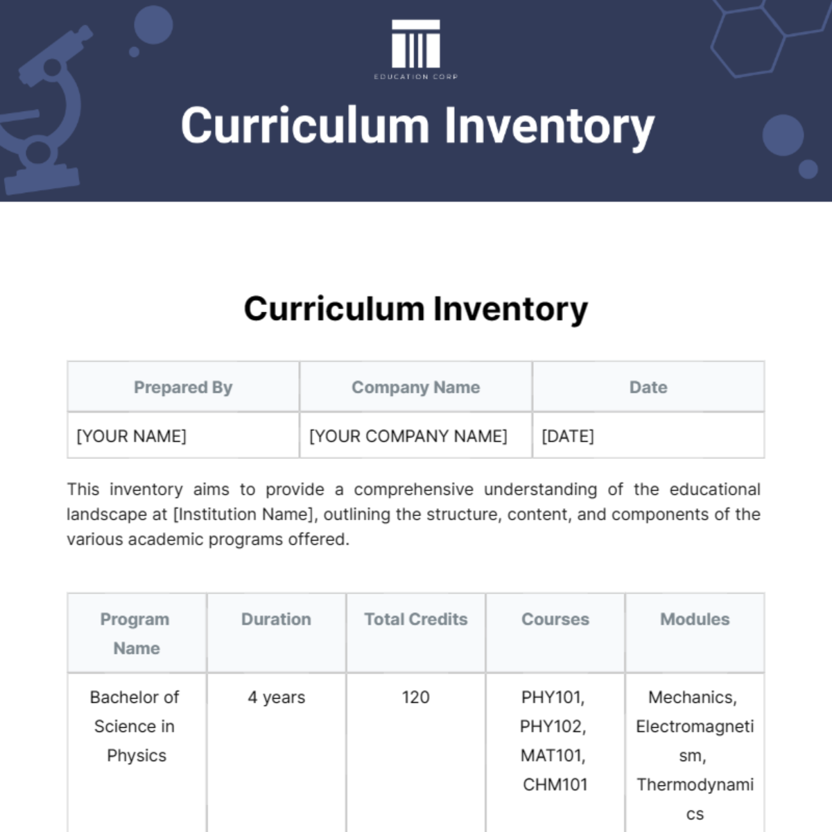 Curriculum Inventory Template