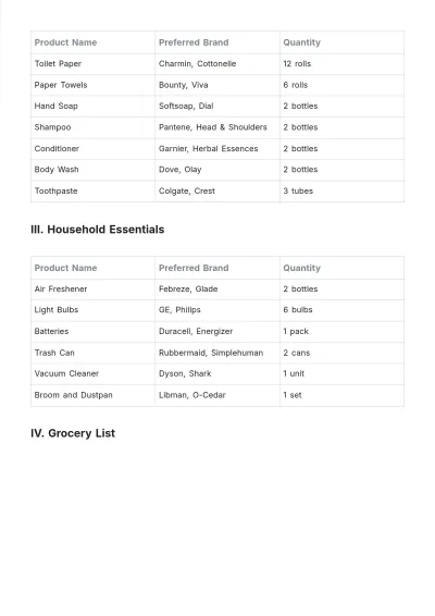 Free Monthly Shopping List Template to Edit Online