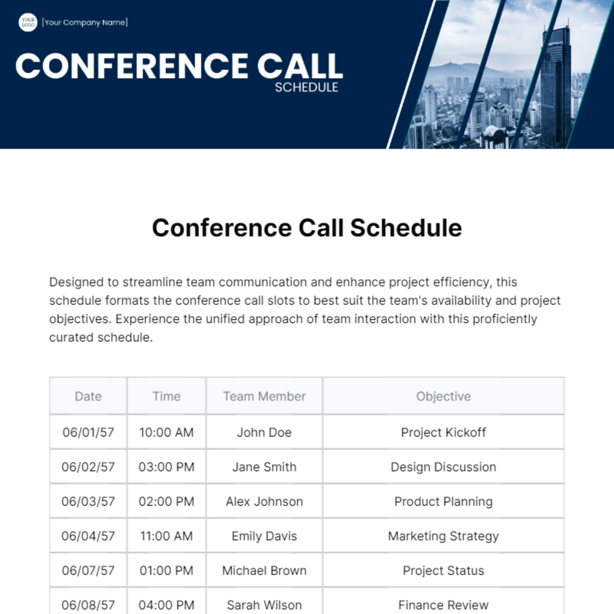 Conference Call Schedule Template