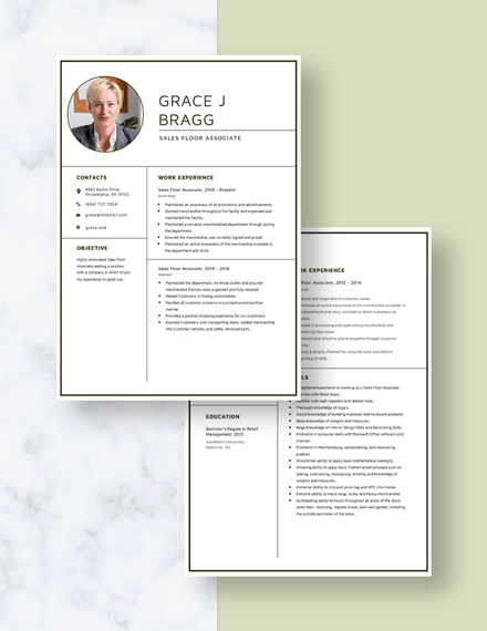 Free Sales Floor Associate Resume Template - Word, Apple Pages
