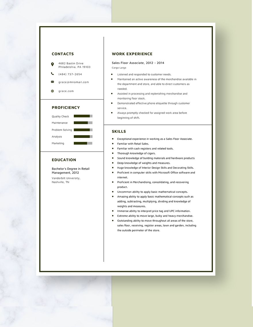 Free Sales Floor Associate Resume Download In Word Apple Pages 