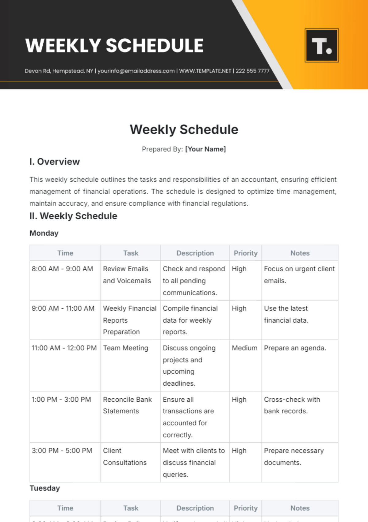 Weekly Schedule Template