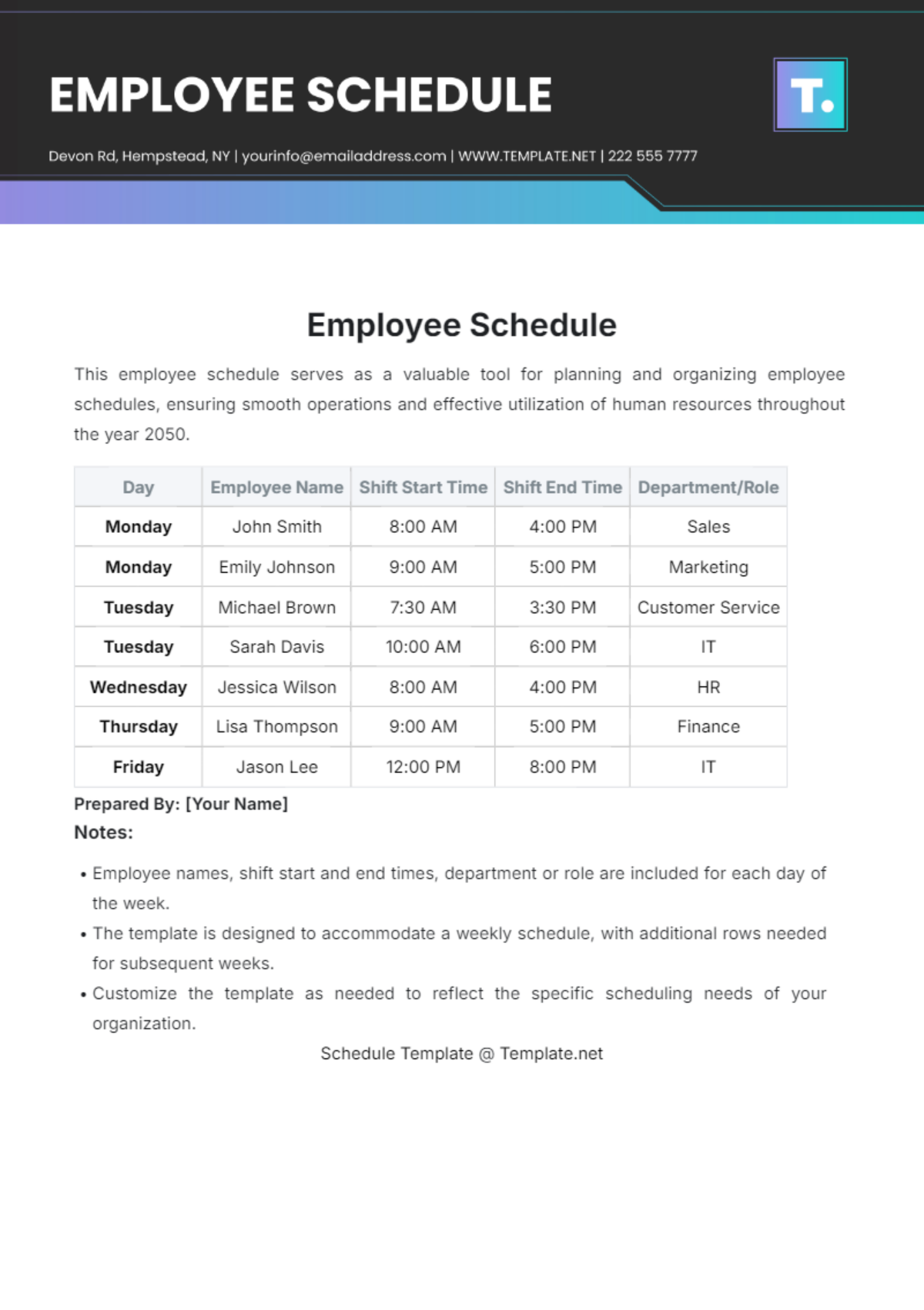 Employee Schedule Template