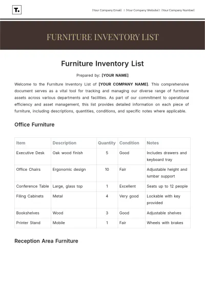 Free Furniture Inventory List Template to Edit Online