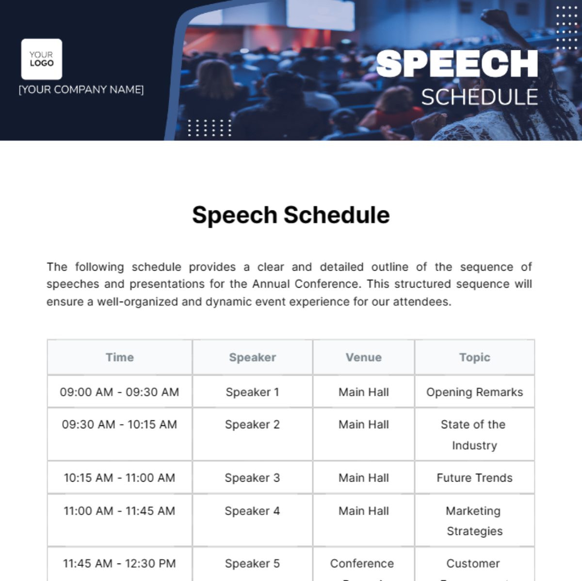 Speech Schedule Template