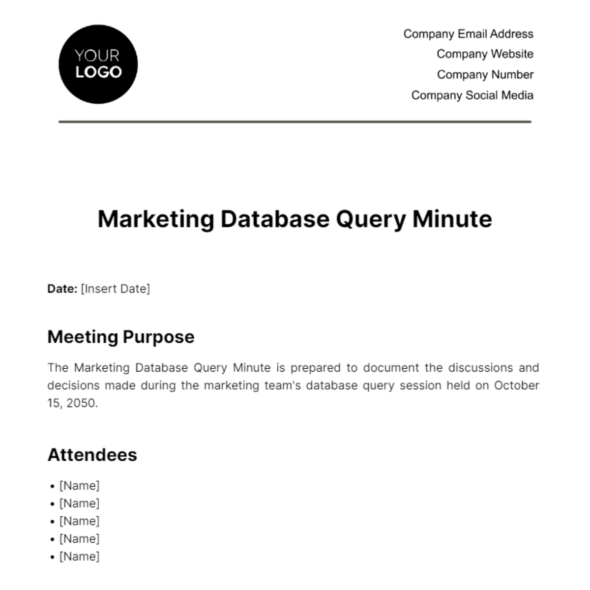 Free Marketing Database Query Minute Template