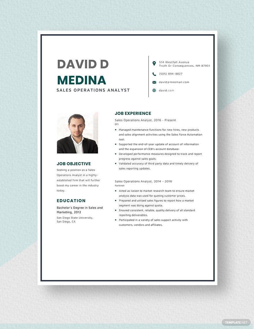 Sales Operations Analyst Resume Template