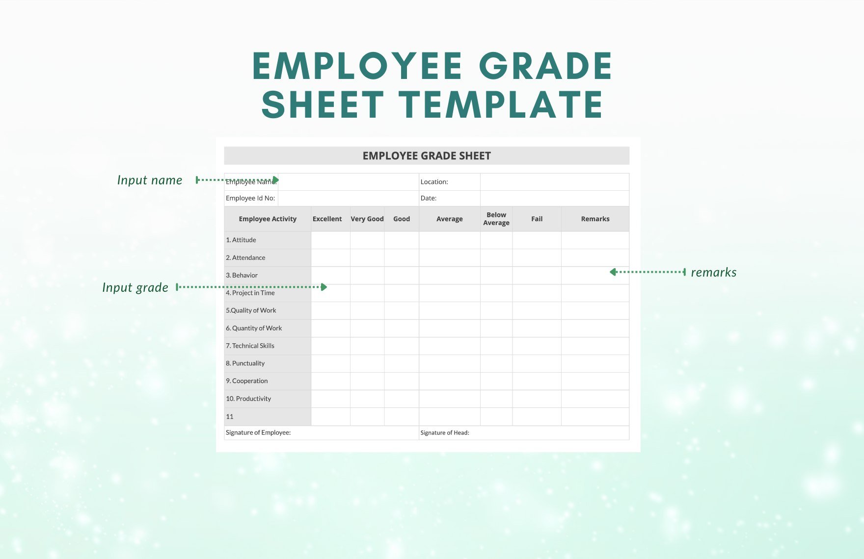 Employee Grade Sheet Template