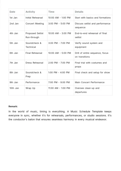 Free Music Schedule Template to Edit Online