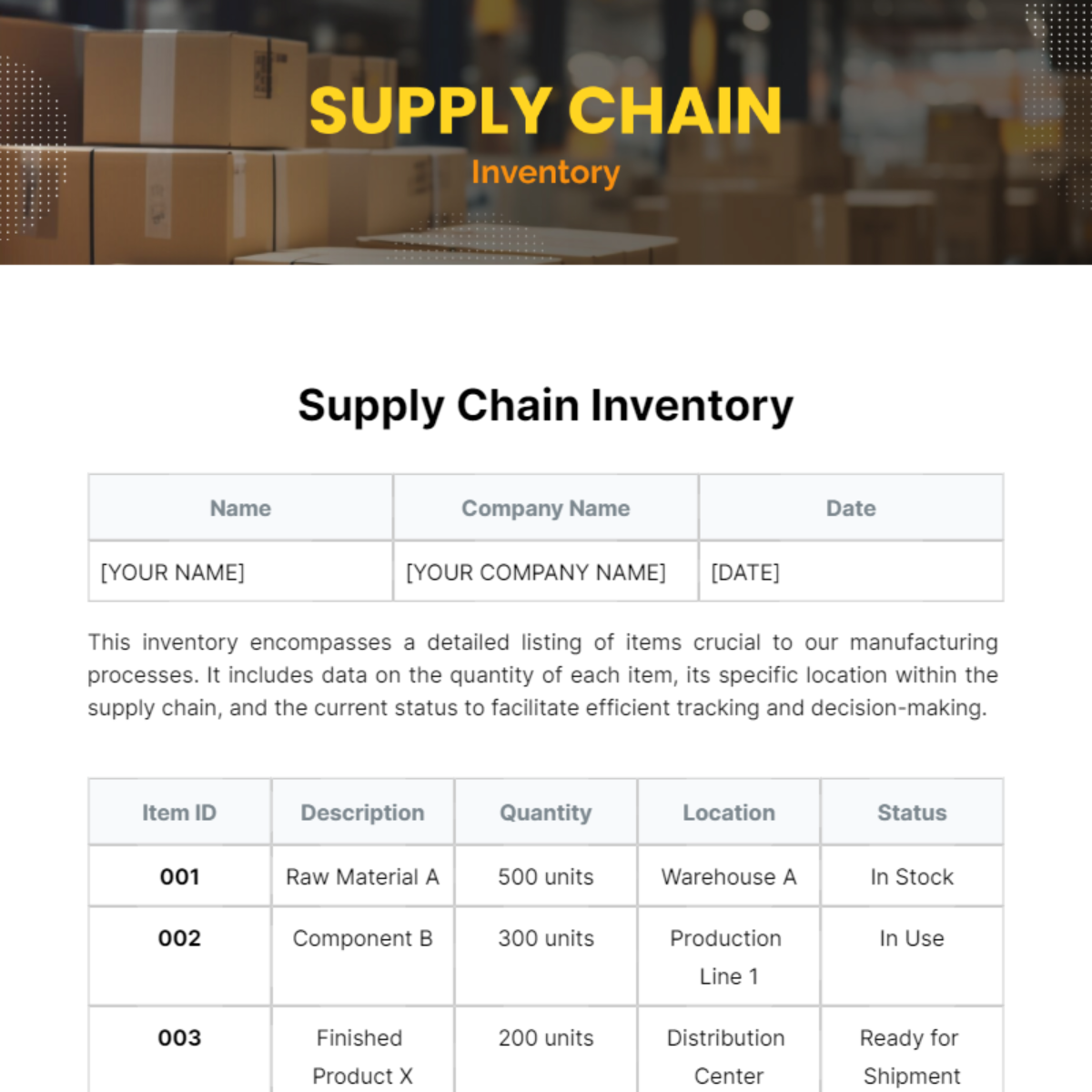 Supply Chain Inventory Template