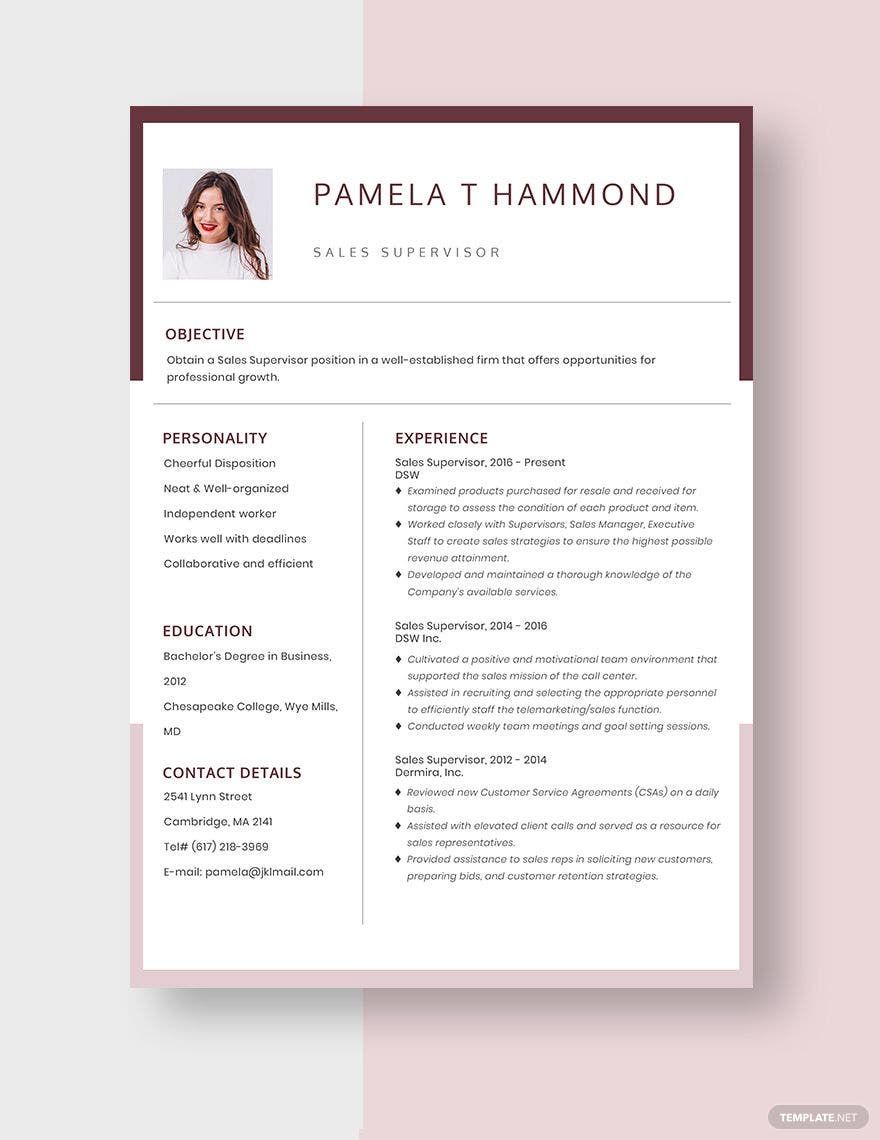 Sales Supervisor Resume in Word, Apple Pages