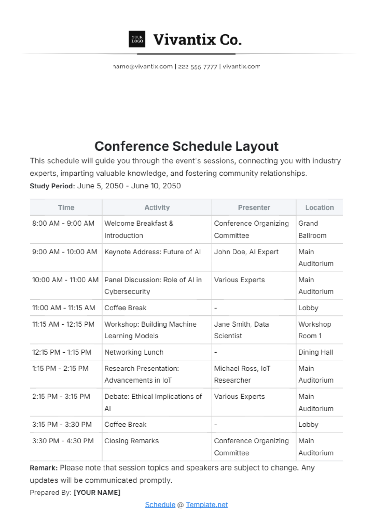Free Conference Schedule Layout Template To Edit Online