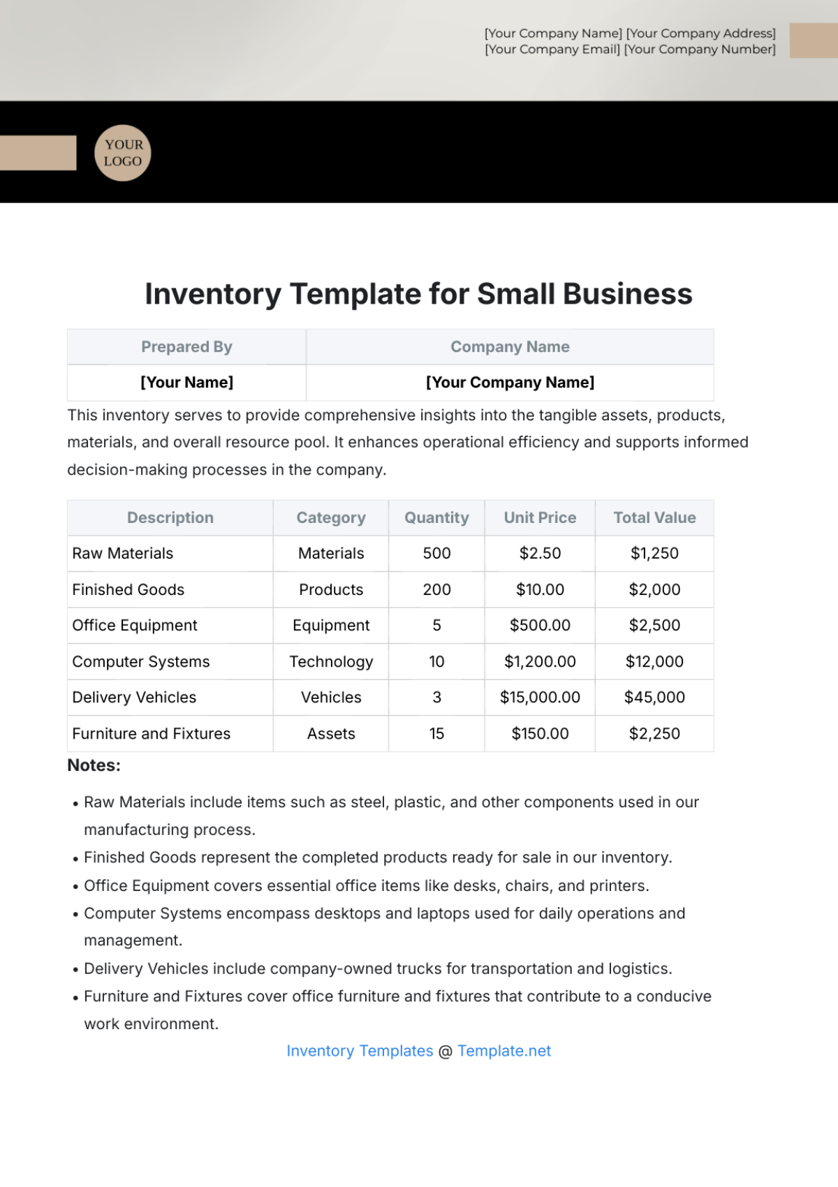 Inventory Template for Small Business