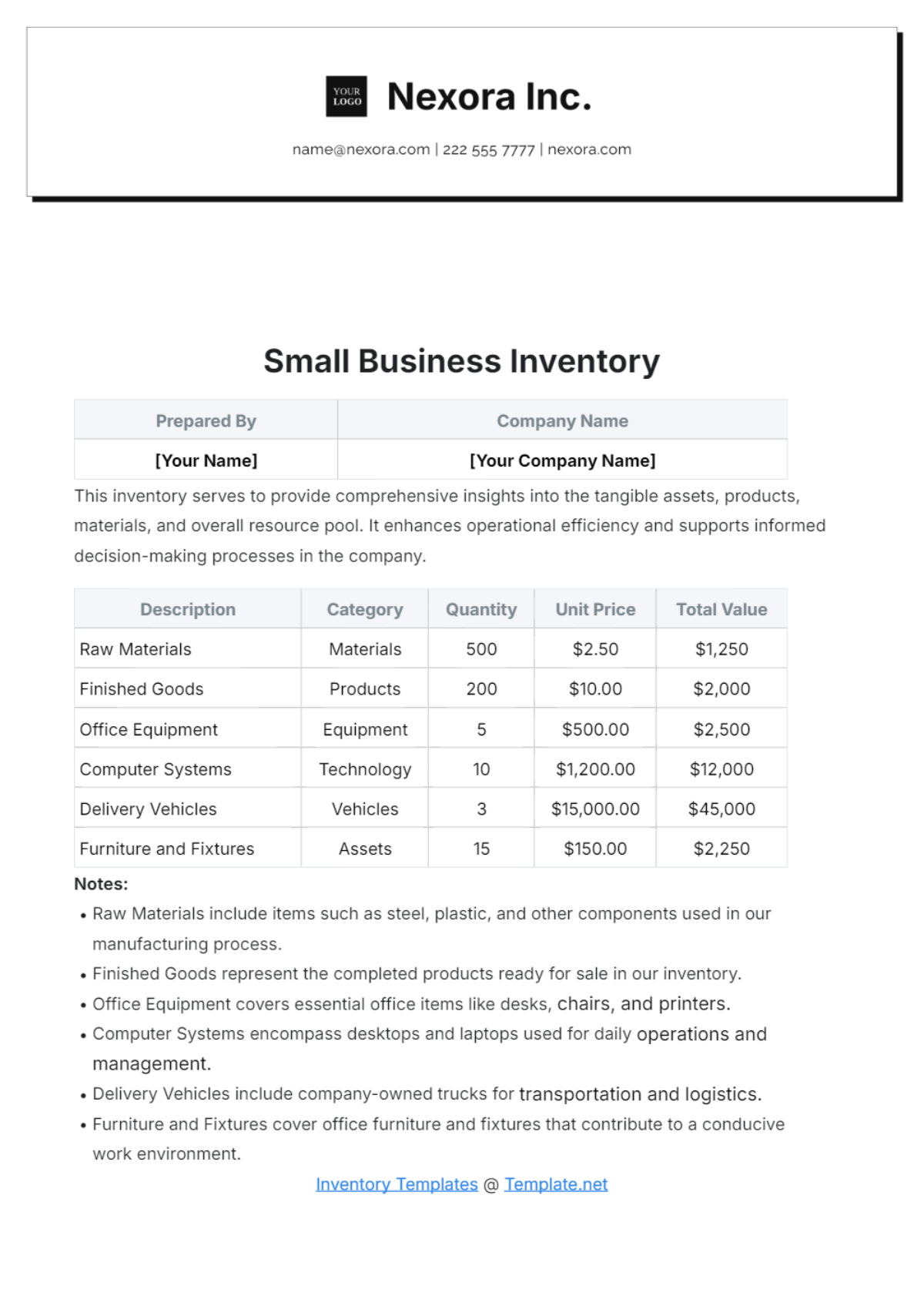 Small Business Inventory Template