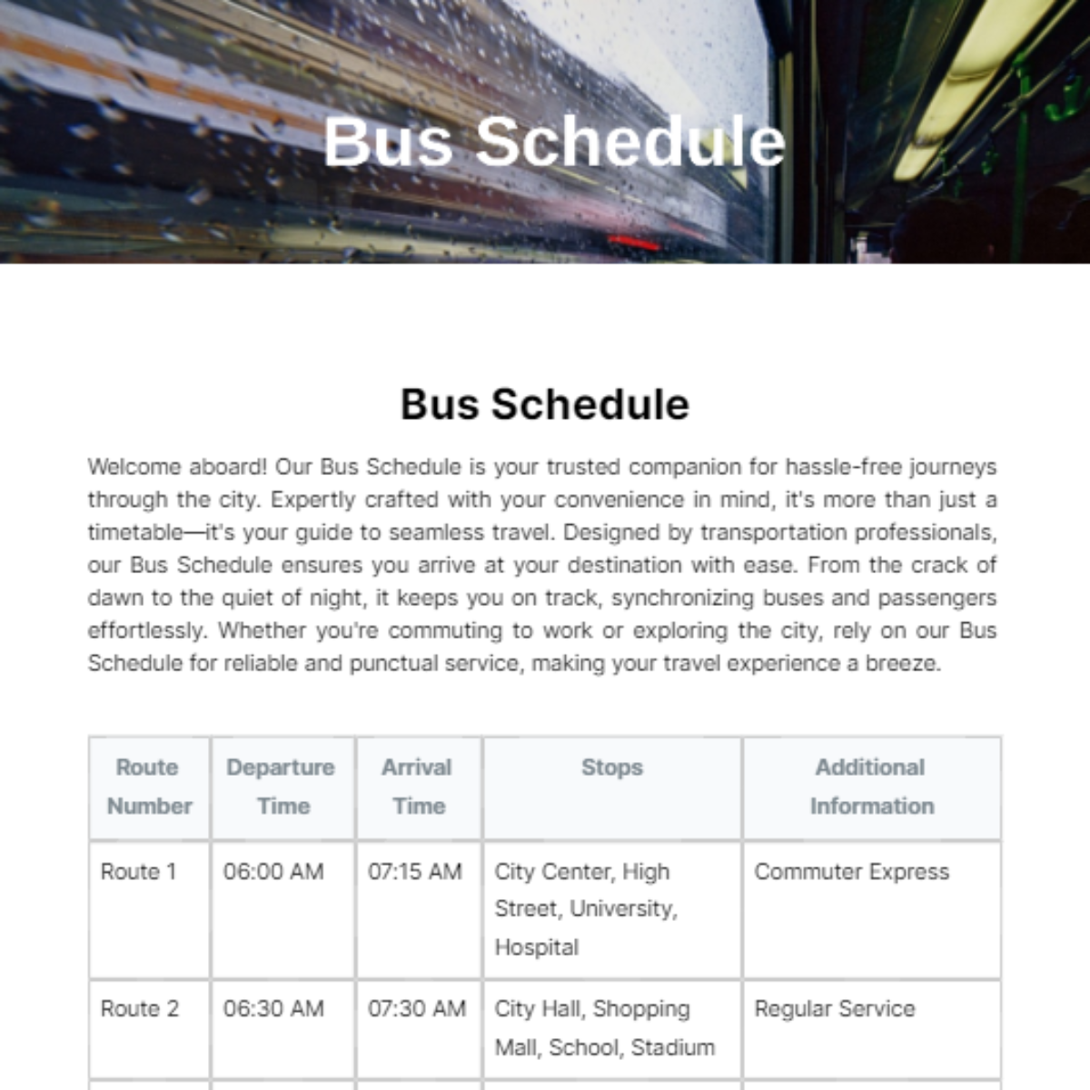 Bus Schedule Template