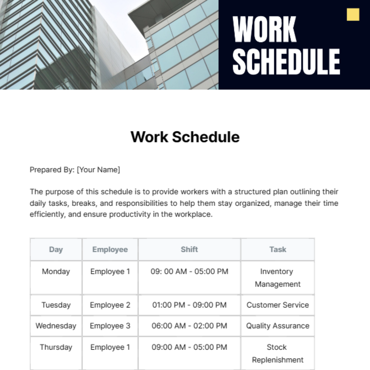 Work Schedule Template