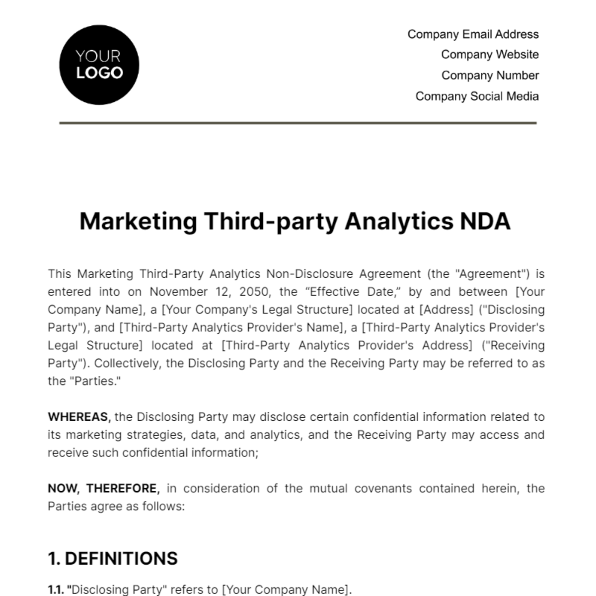 Marketing Third-party Analytics NDA Template