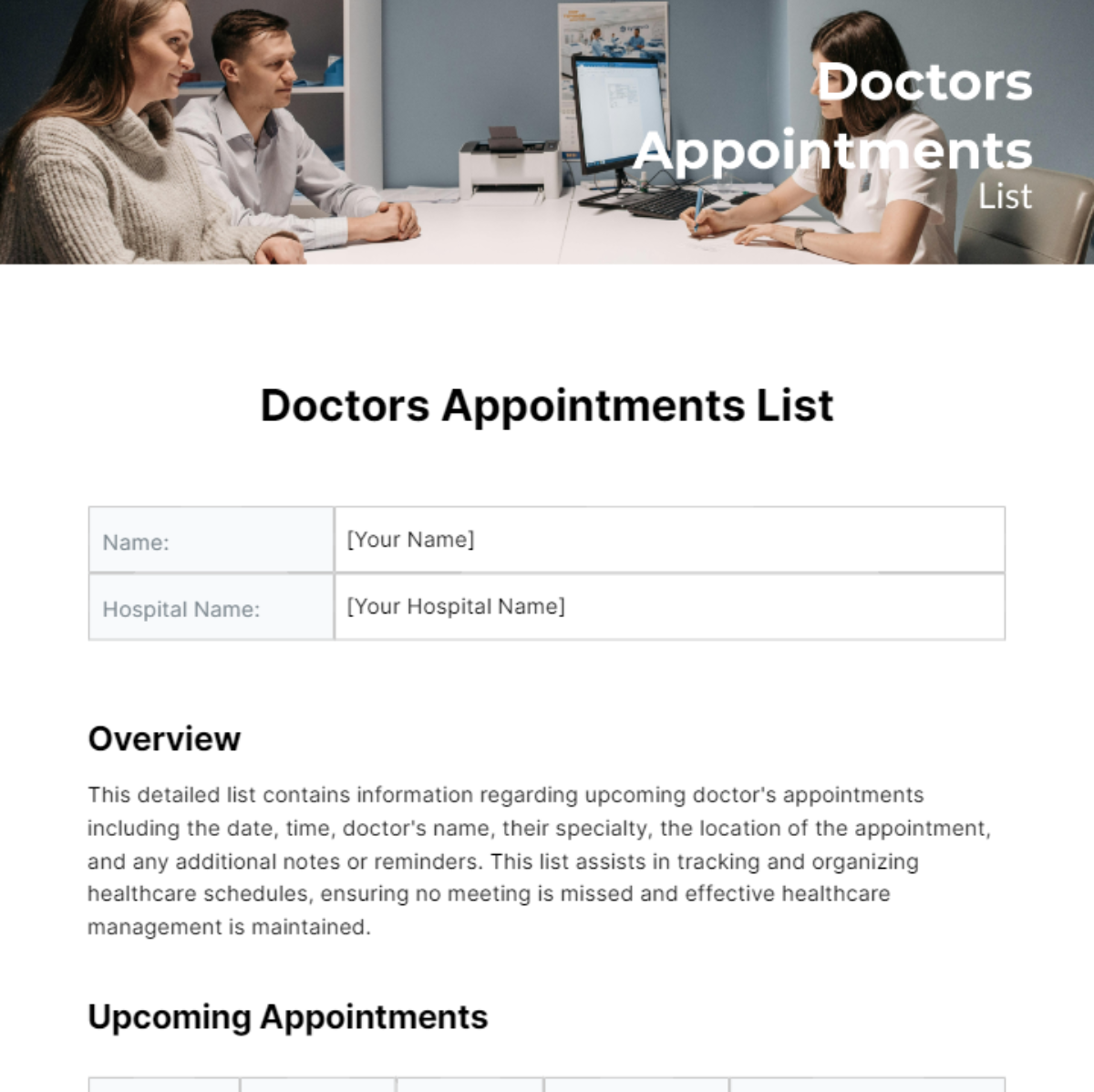 Doctors Appointments List Template