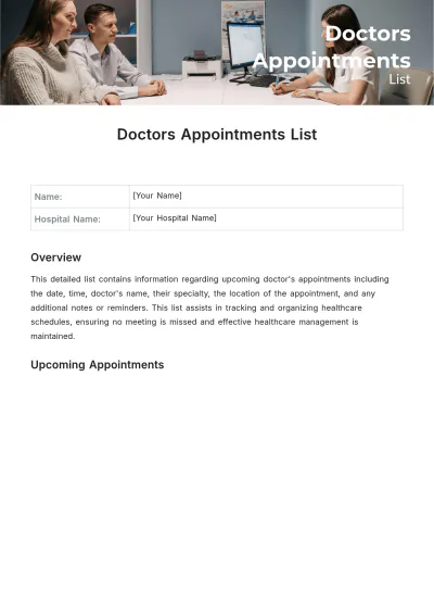 Free Doctors Appointments List Template to Edit Online