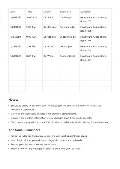 Free Doctors Appointments List Template to Edit Online