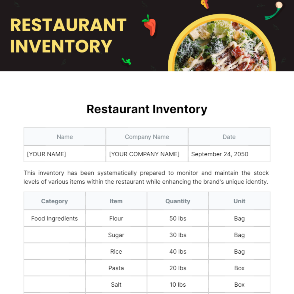 Restaurant Inventory Template